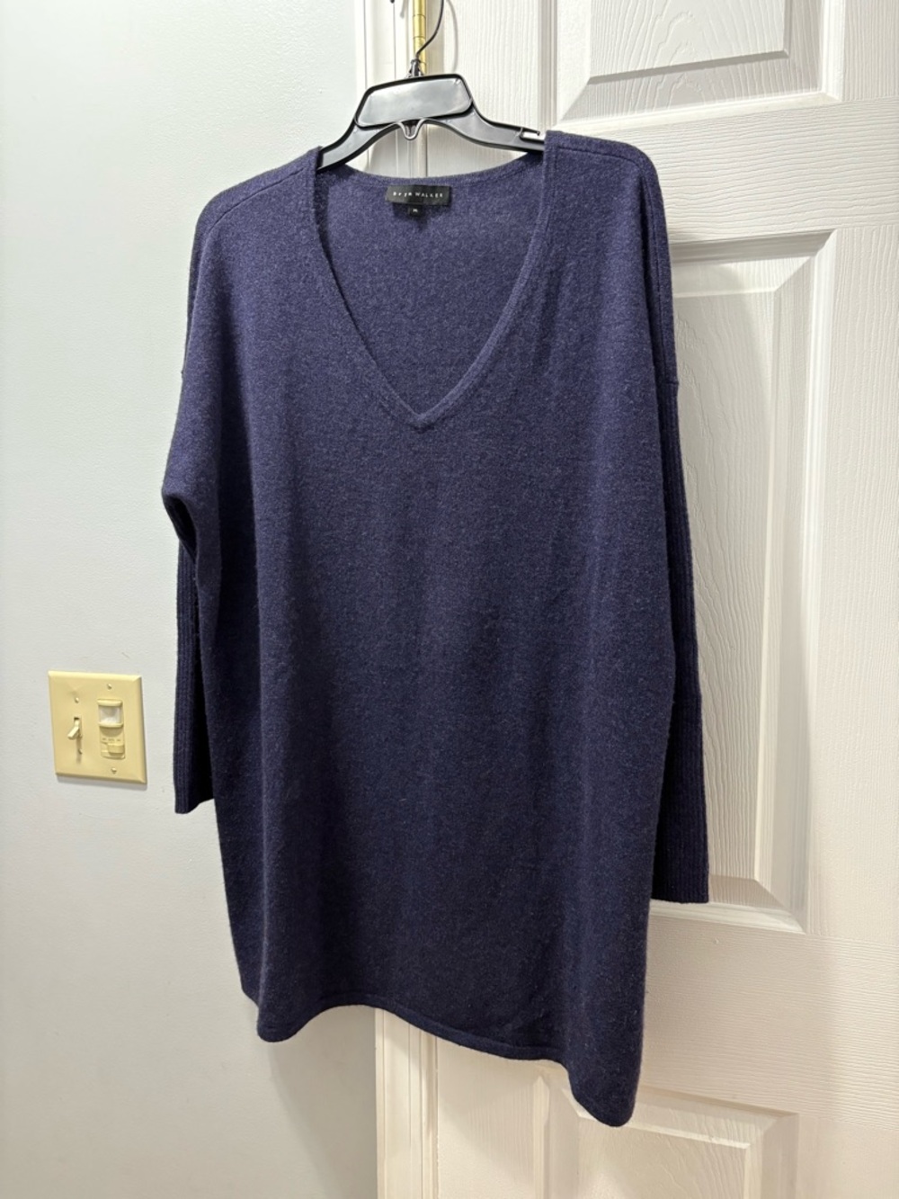 Bryn Walker Cashmere Lagenlook V-Neck Sweater Tunic Navy Size Medium
